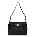 Shiny Crumpled Calfskin Quilted Mini Chanel 25 Handbag Black
