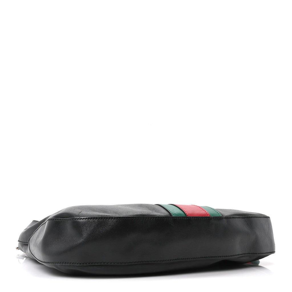 Calfskin Web Stripe Medium Dionysus Hobo Black