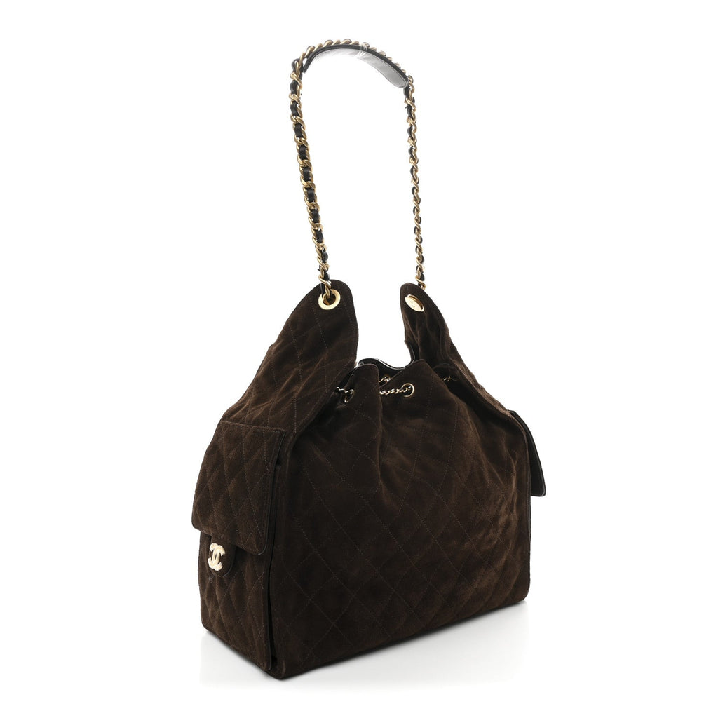 Suede Quilted Medium Chanel 25 Handbag Dark Brown