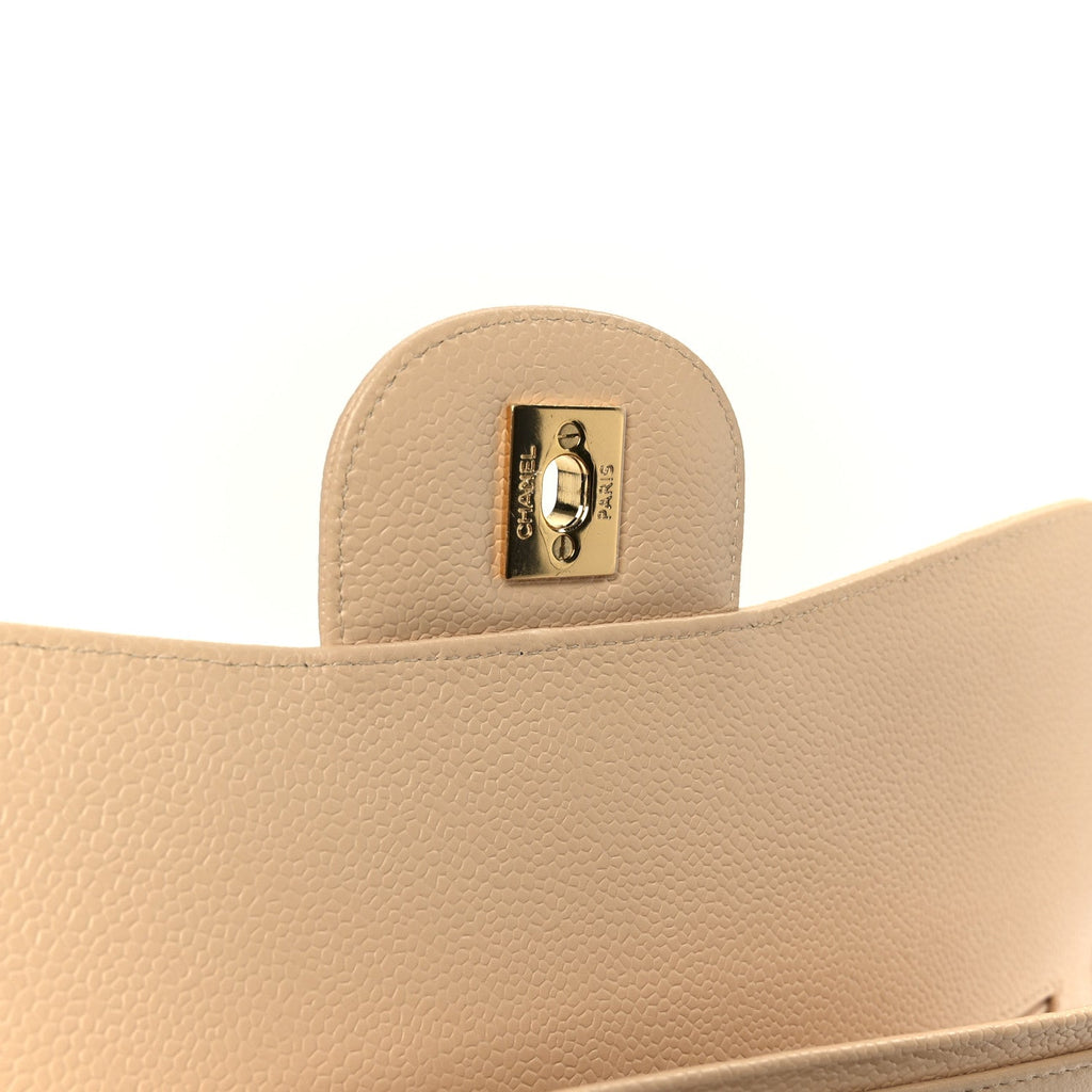 Caviar Quilted Jumbo Double Flap Beige