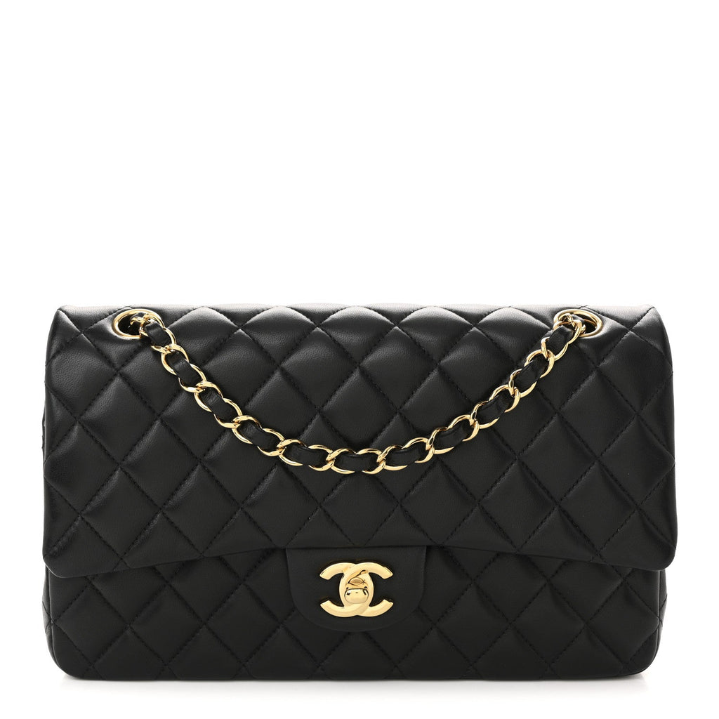 Lambskin Quilted Medium Double Flap Black