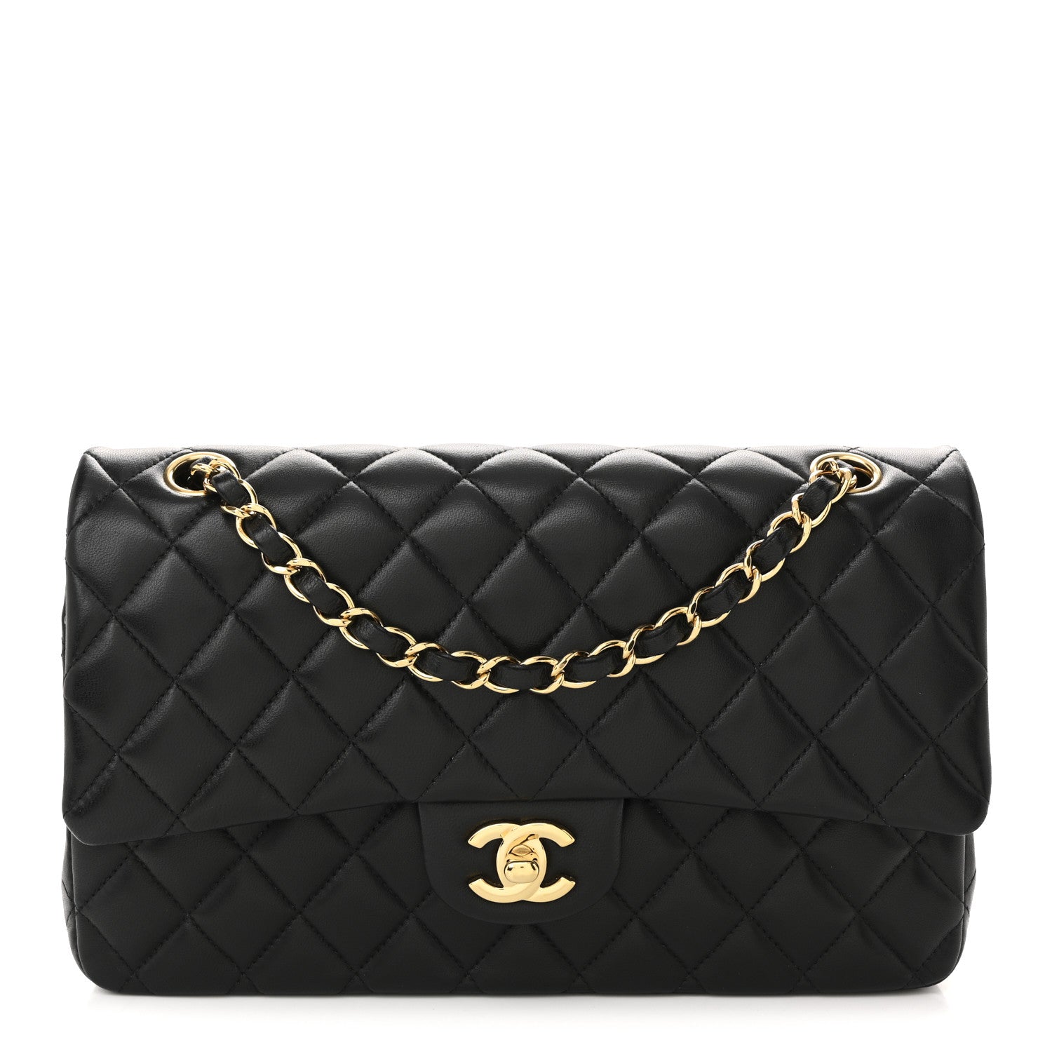 Lambskin Quilted Medium Double Flap Black