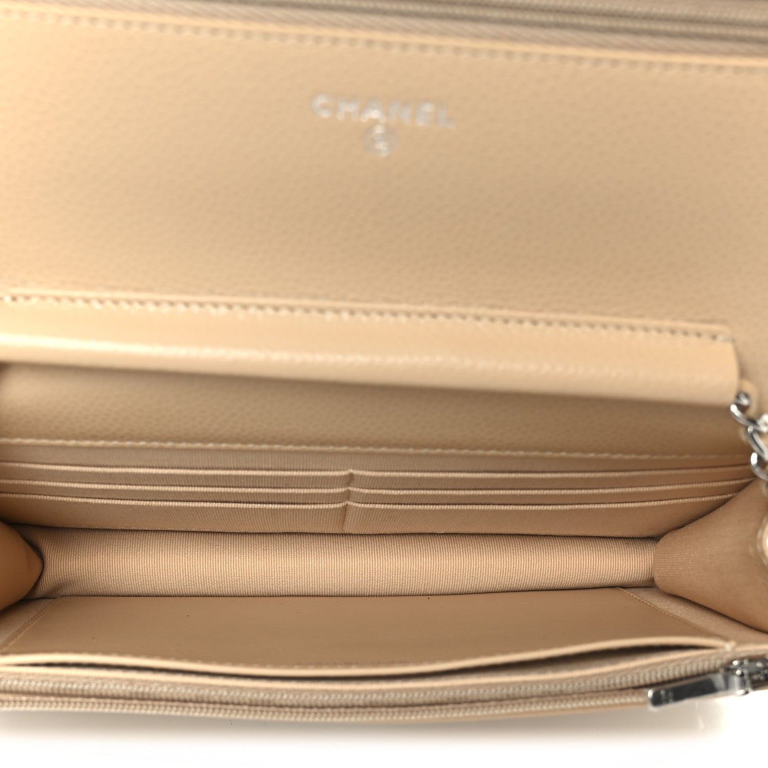 Caviar Quilted Wallet on Chain WOC Beige