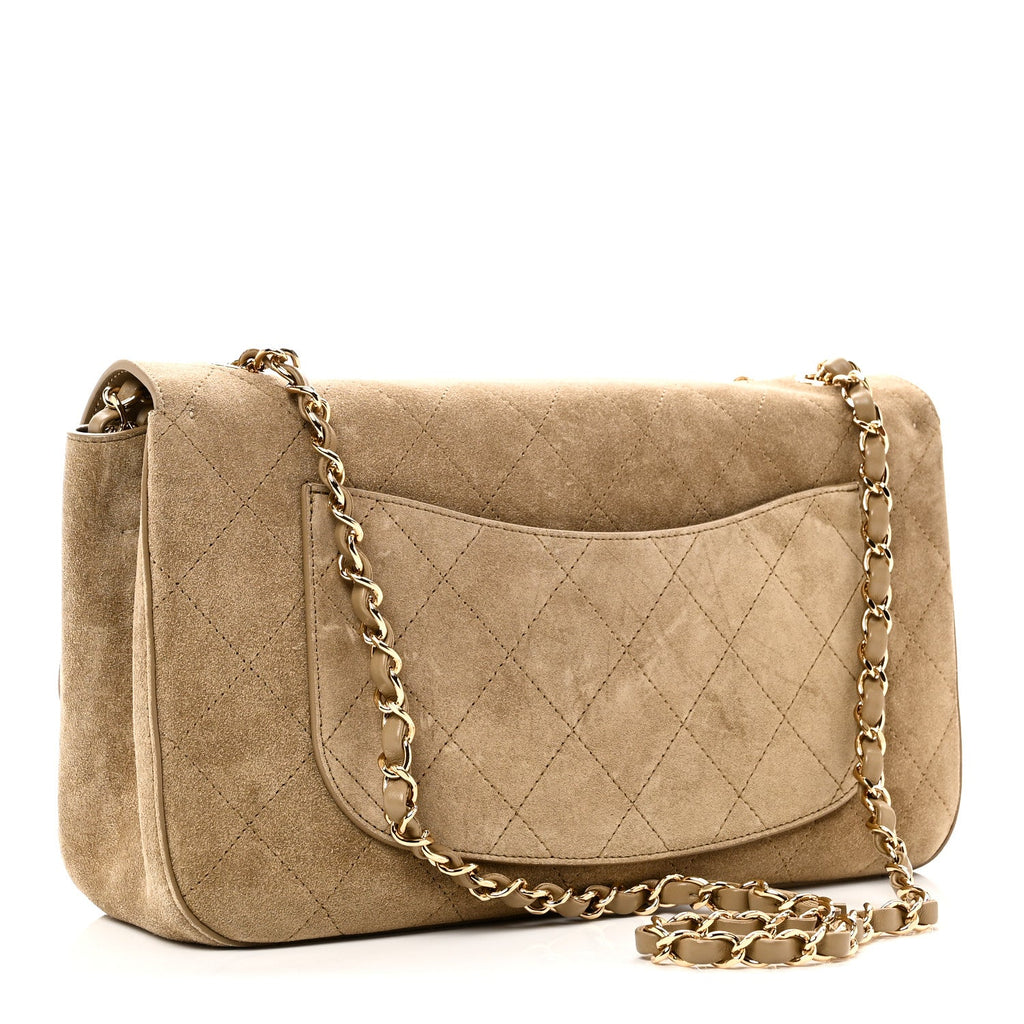 Suede Calfskin Small Souplissimo Maxi Flap Dark Beige