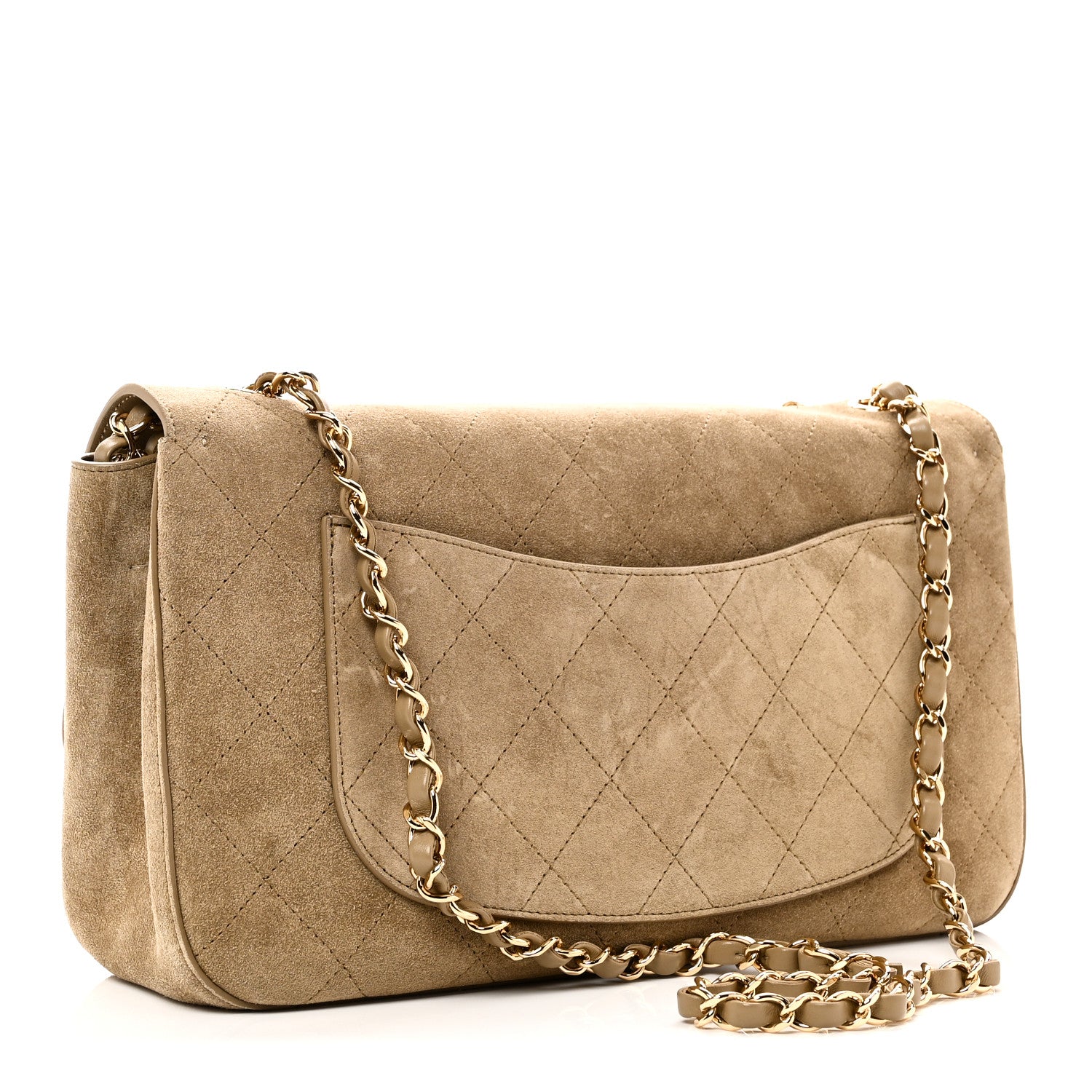Suede Calfskin Small Souplissimo Maxi Flap Dark Beige