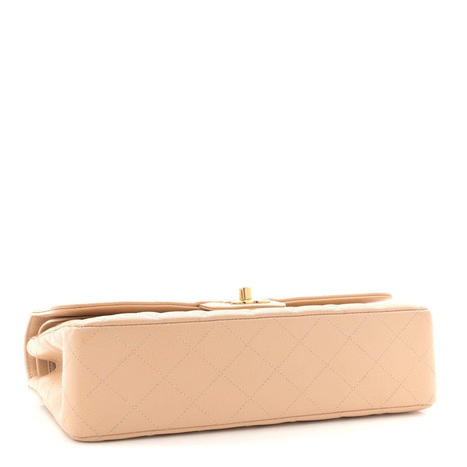Caviar Quilted Medium Double Flap Beige