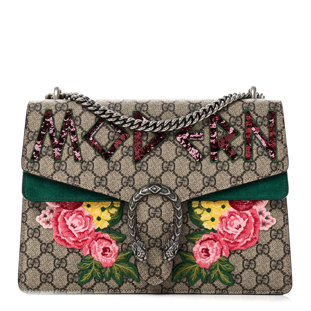 GG Supreme Monogram Embroidered Medium Dionysus Shoulder Bag Emerald