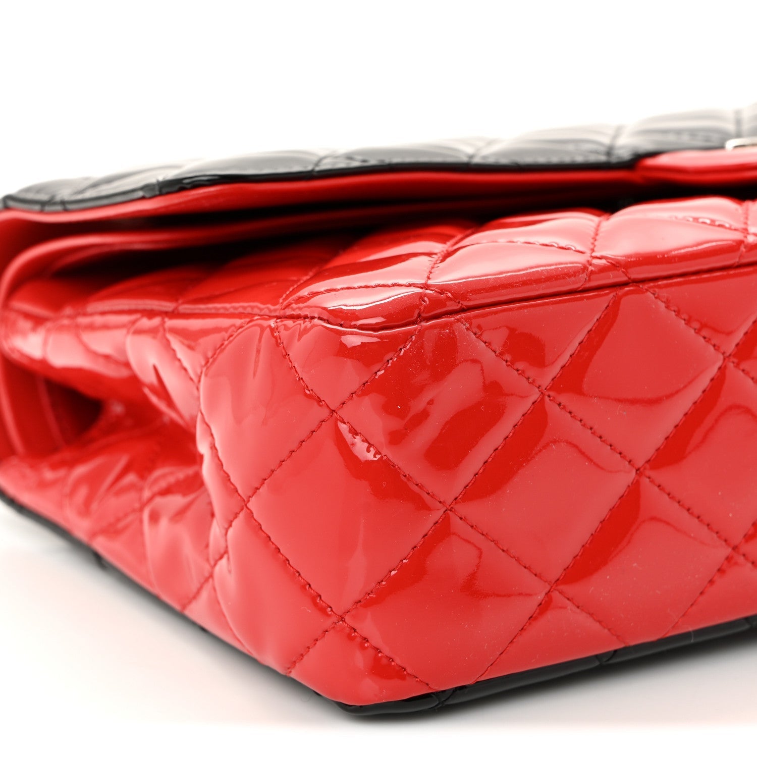 Patent Calfskin Quilted Bi-Color Medium Double Flap Black Red