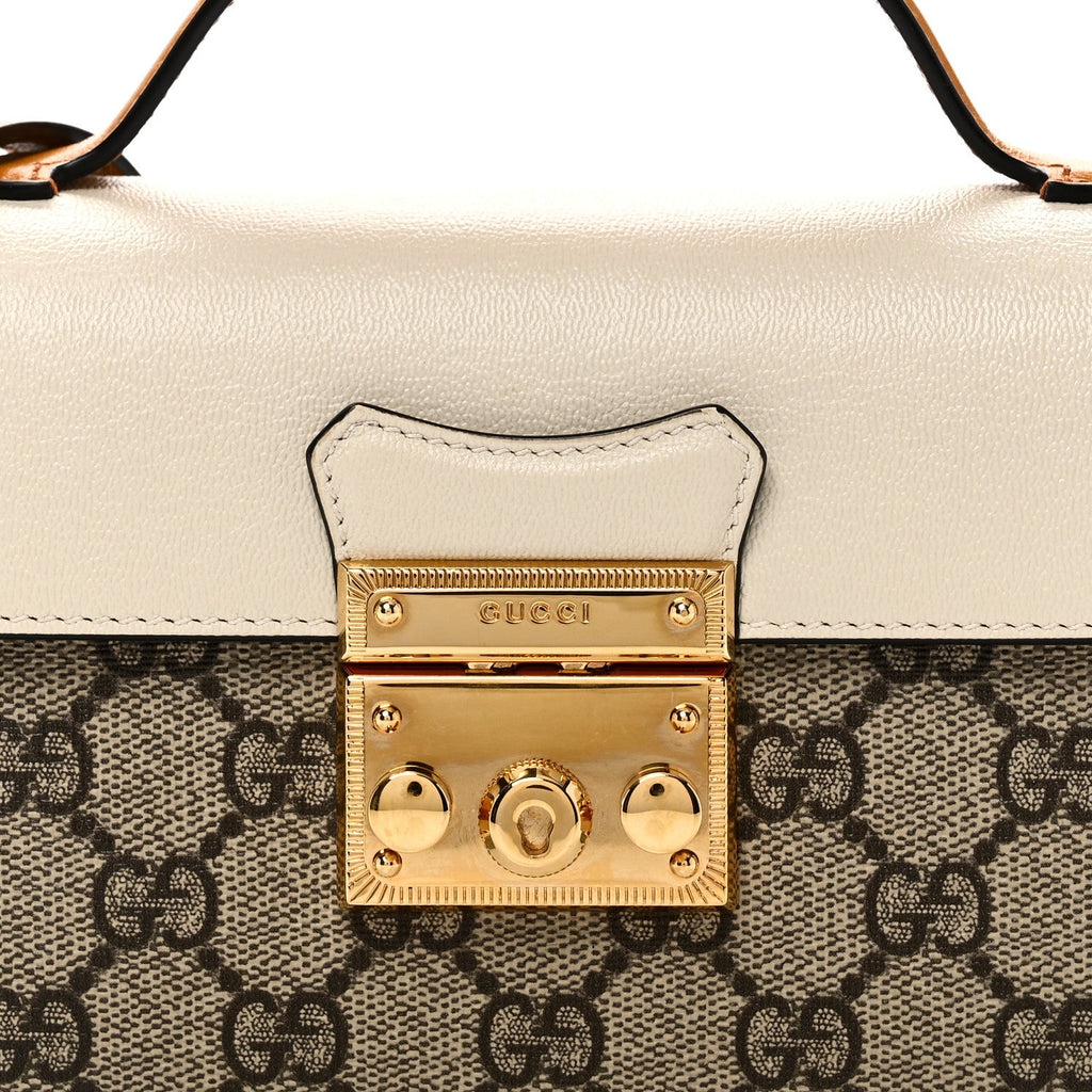 GG Supreme Monogram New Sakai Calfskin Mini Padlock Top Handle Shoulder Bag Beige Ebony Mystic White Sun Oil