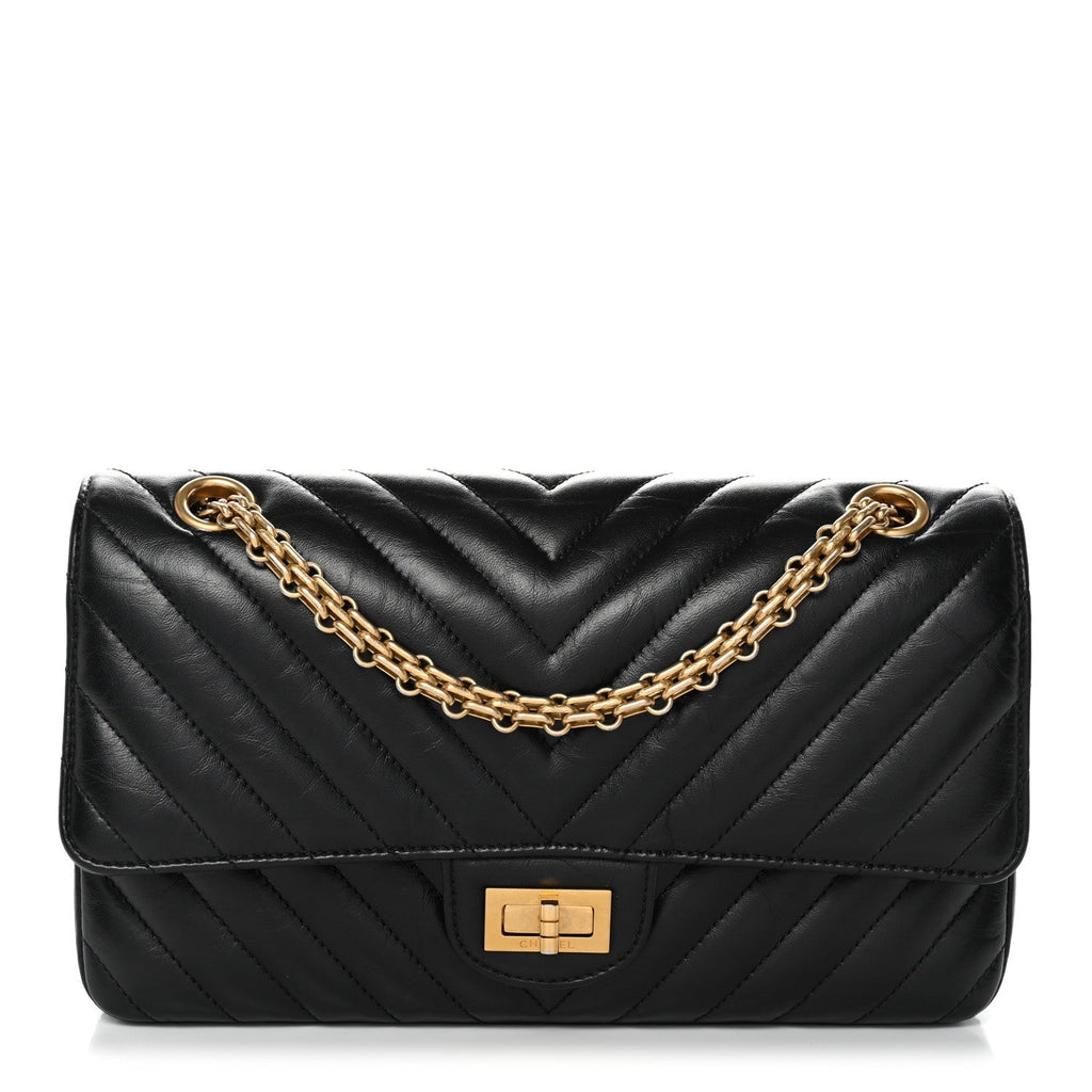 Aged Calfskin Chevron Quilted 2.55 Reissue 225 Flap Black