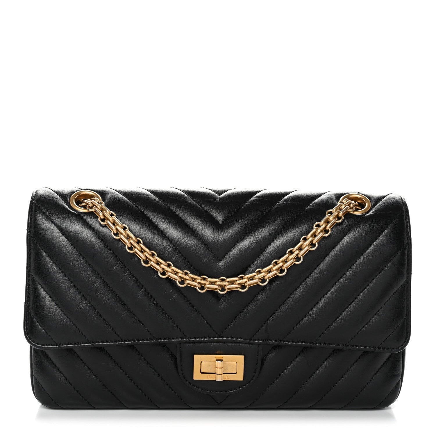 Aged Calfskin Chevron Quilted 2.55 Reissue 225 Flap Black