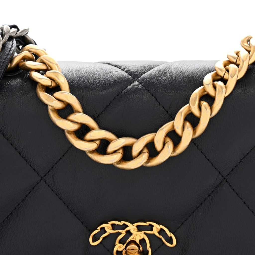 Goatskin Quilted Medium Chanel 19 Flap Navy Blue