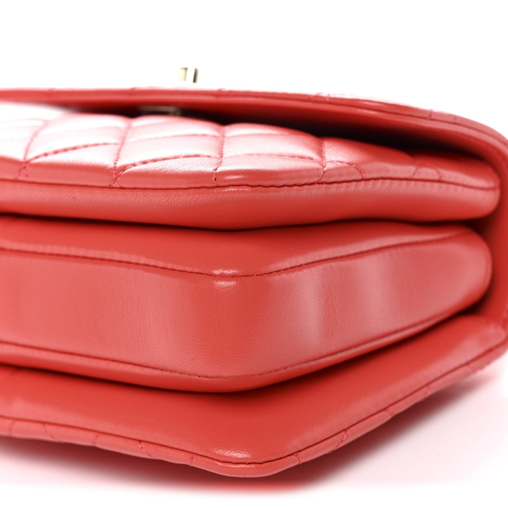 Lambskin Quilted Small Trendy CC Flap Dual Handle Bag Orange