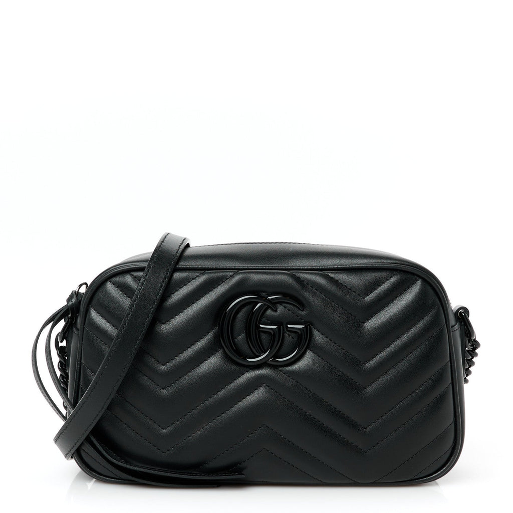Calfskin Matelasse Monochrome Small GG Marmont Chain Shoulder Bag Black