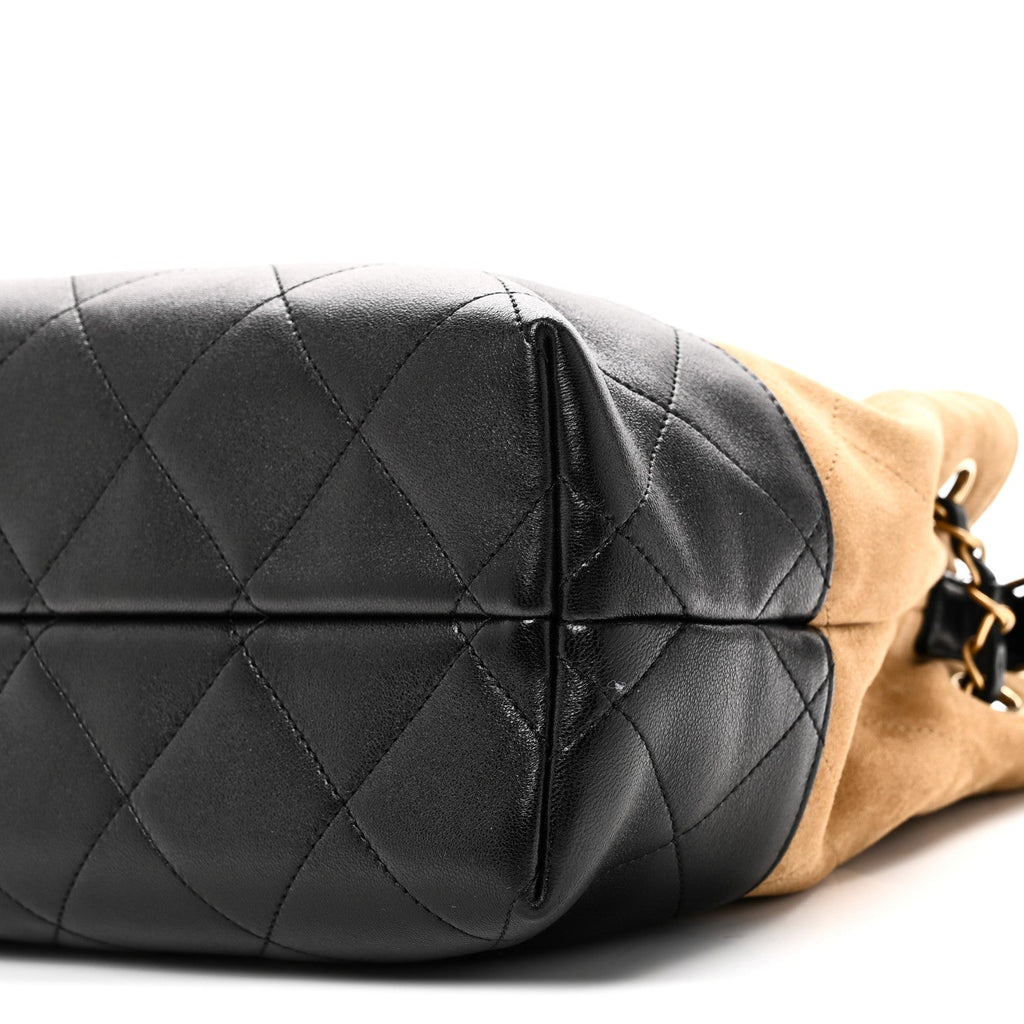 Suede Calfskin Shiny Lambskin Quilted Small Coco Base Shopping Bag Beige Black
