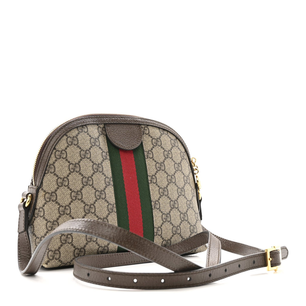 GG Supreme Monogram Textured Dollar Calfskin Web Small Ophidia Dome Shoulder Bag Beige Ebony New Acero