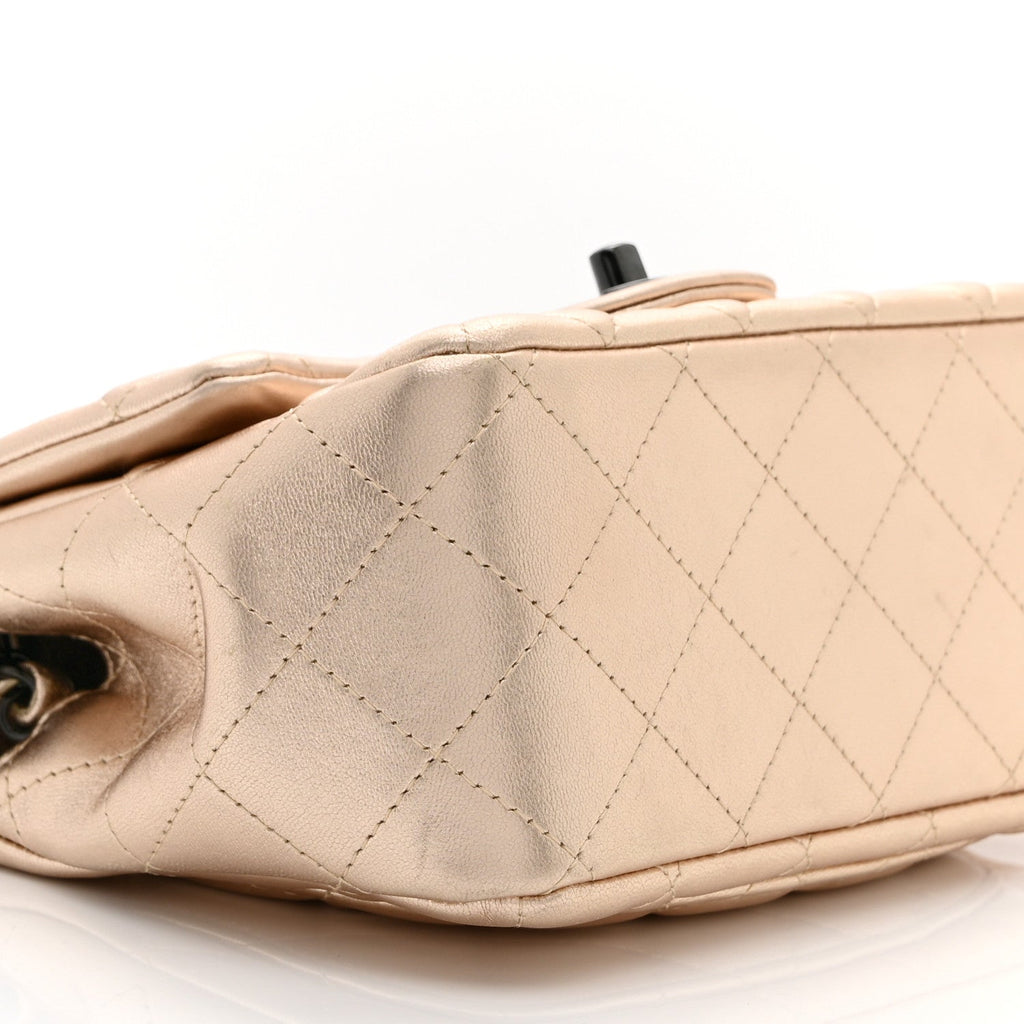 Metallic Lambskin Quilted Mini Square Flap Gold Black