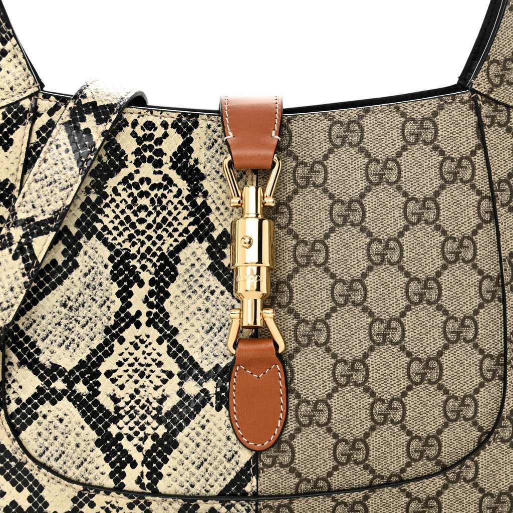 GG Supreme Monogram Snakeskin Small Jackie 1961 Hobo Beige Ebony