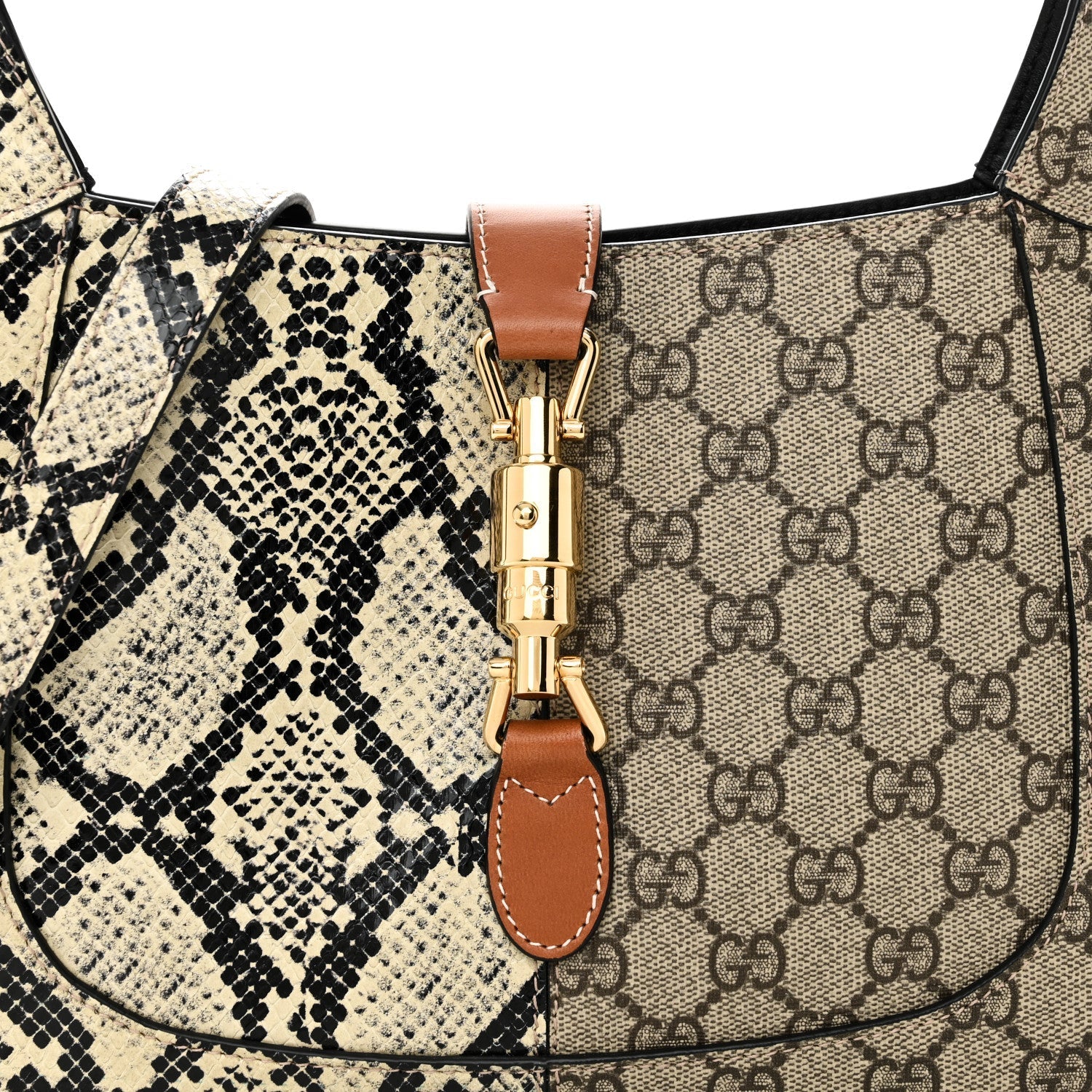 GG Supreme Monogram Snakeskin Small Jackie 1961 Hobo Beige Ebony