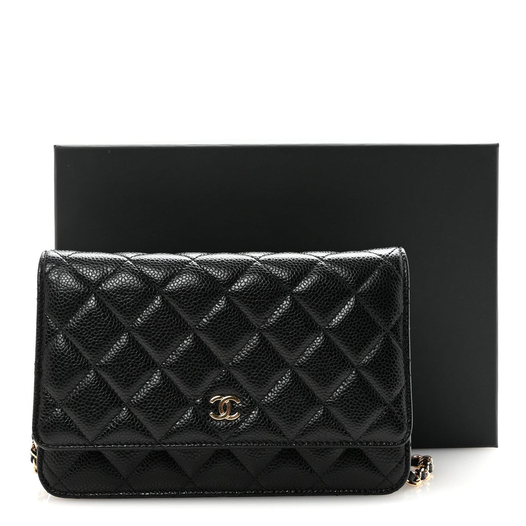 Caviar Quilted Wallet on Chain WOC Black