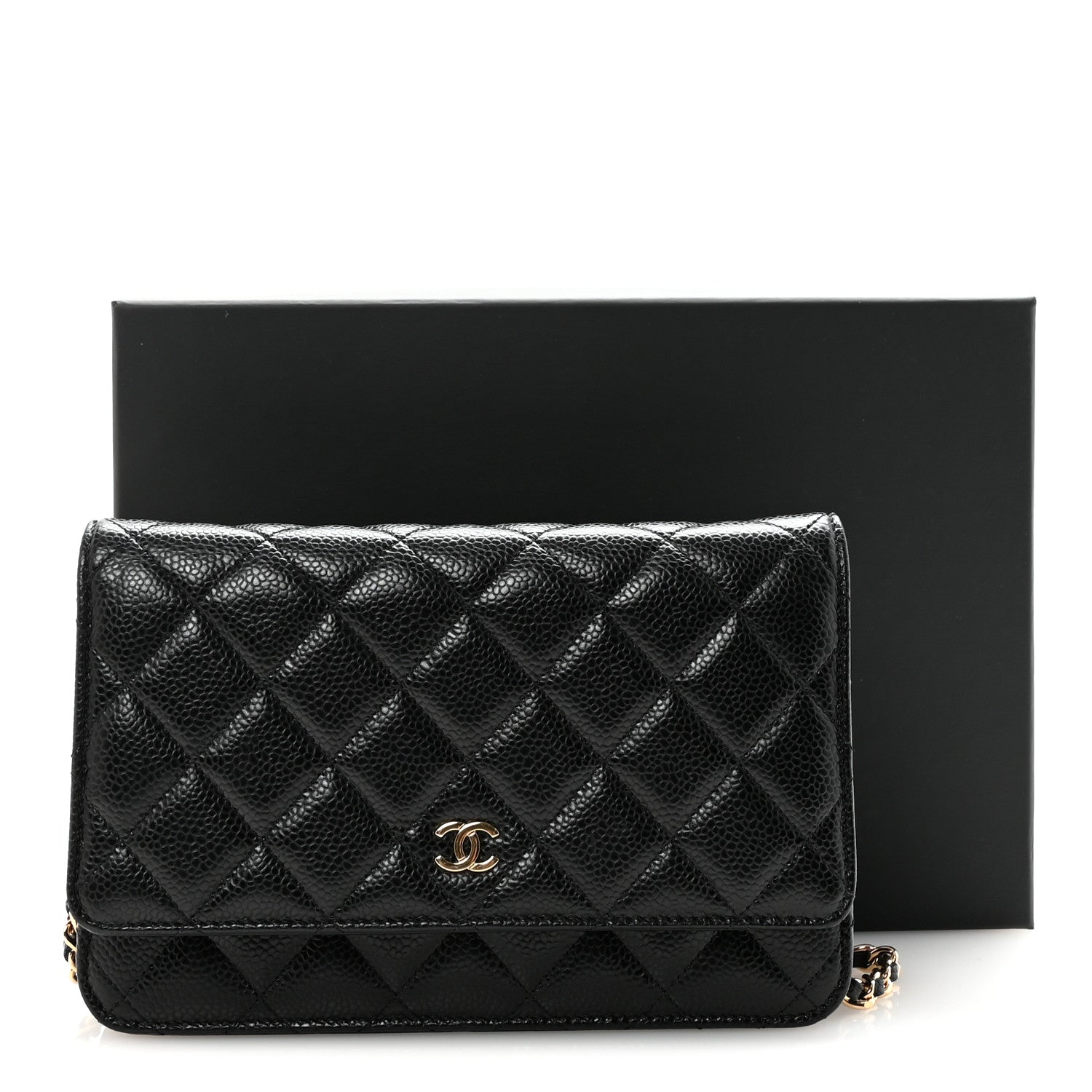 Caviar Quilted Wallet on Chain WOC Black