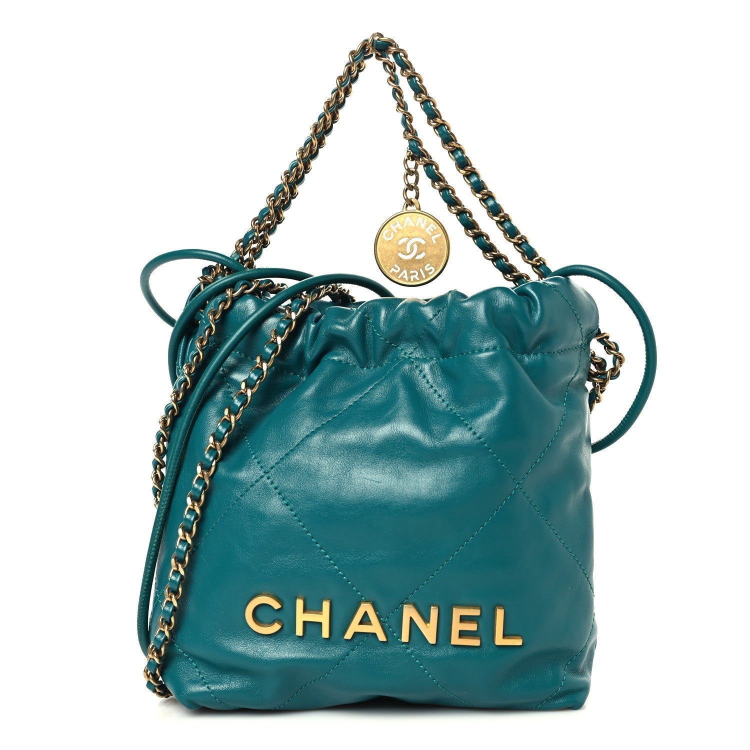 Shiny Calfskin Quilted Mini Chanel 22 Green