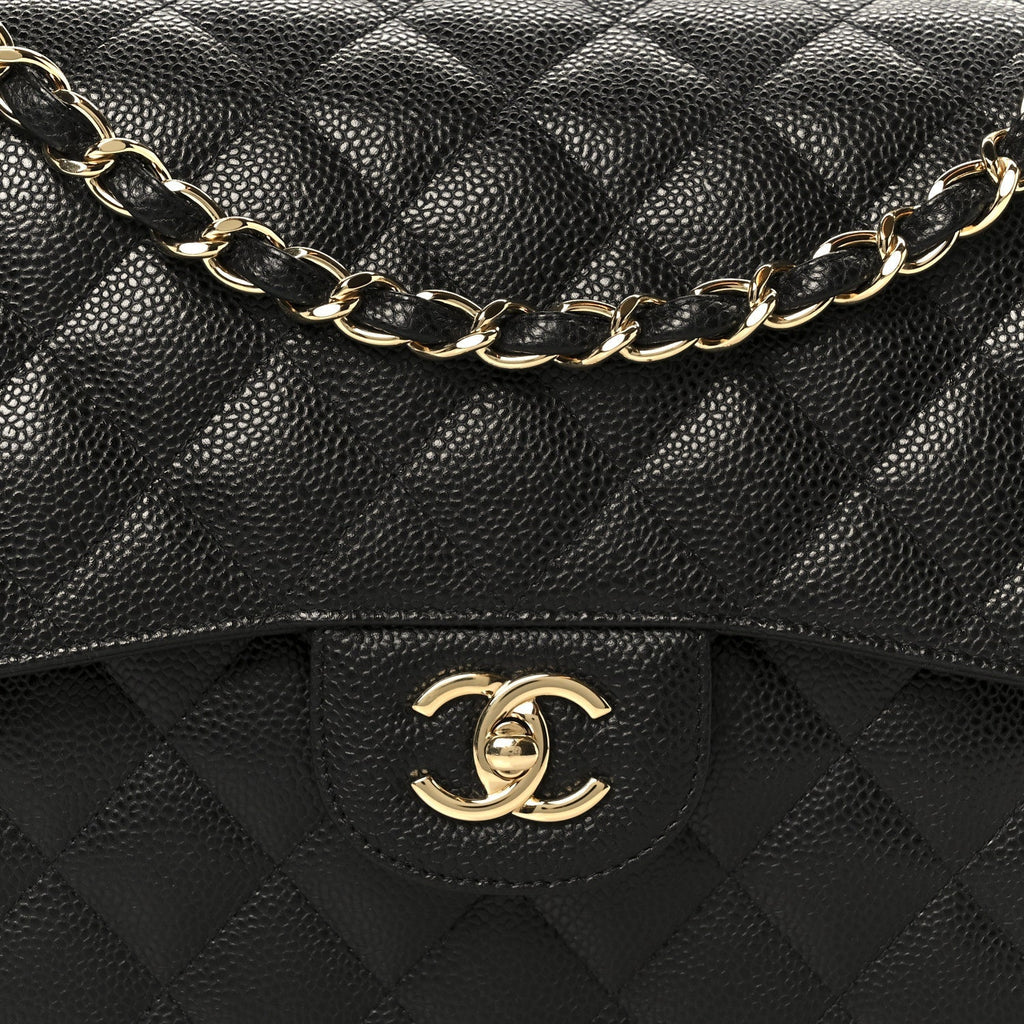Caviar Quilted Jumbo Double Flap Black