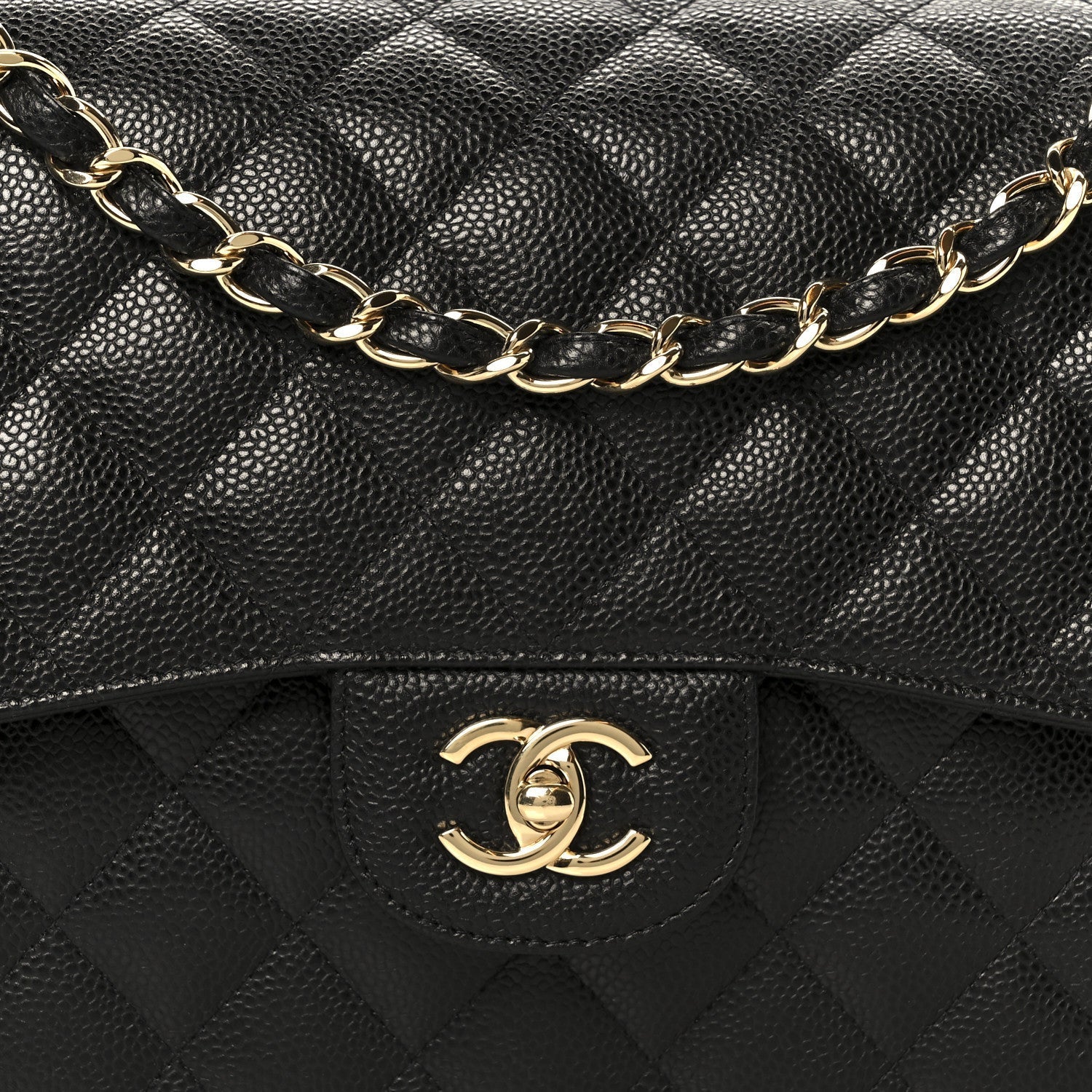 Caviar Quilted Jumbo Double Flap Black