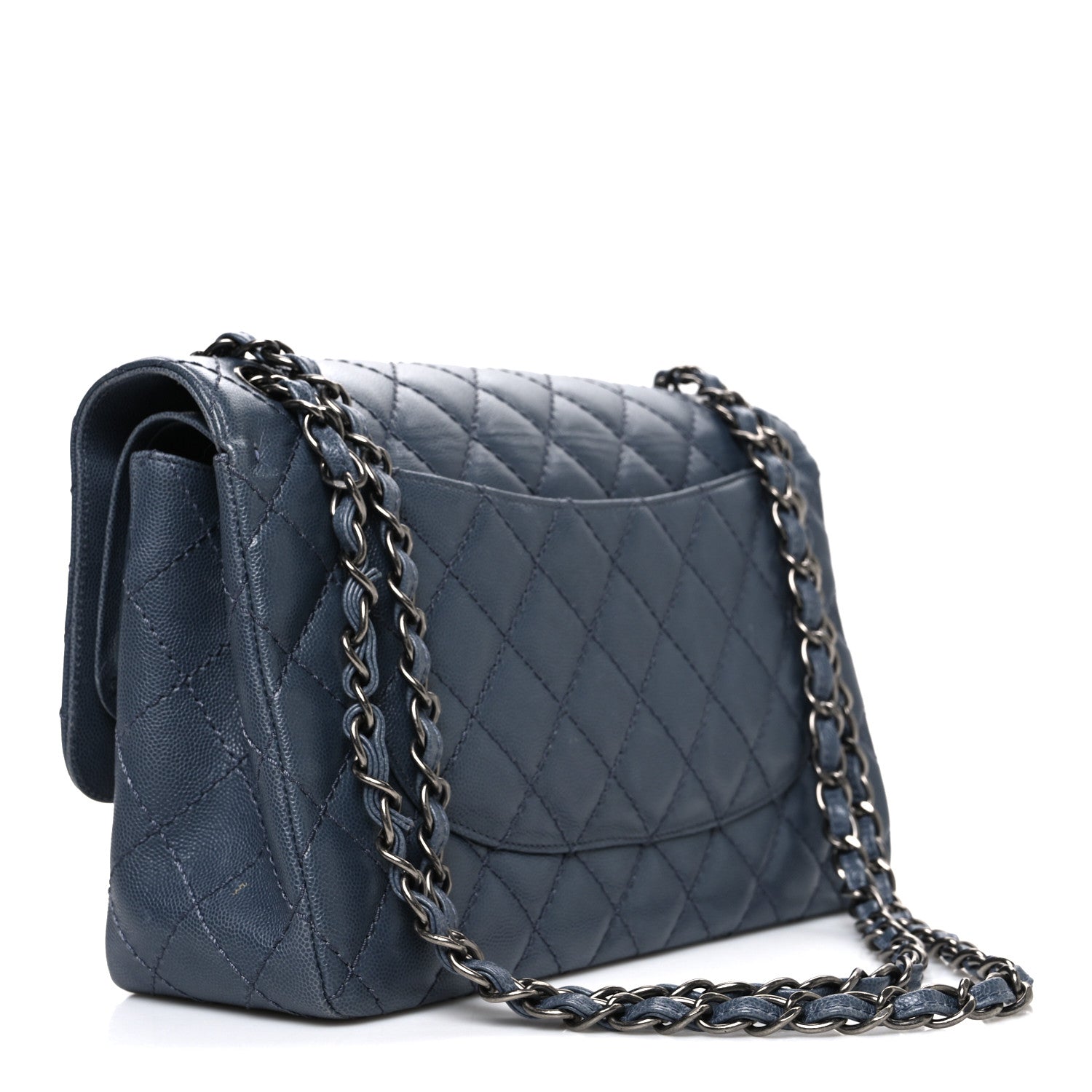 Caviar Quilted Jumbo Double Flap Dark Grey