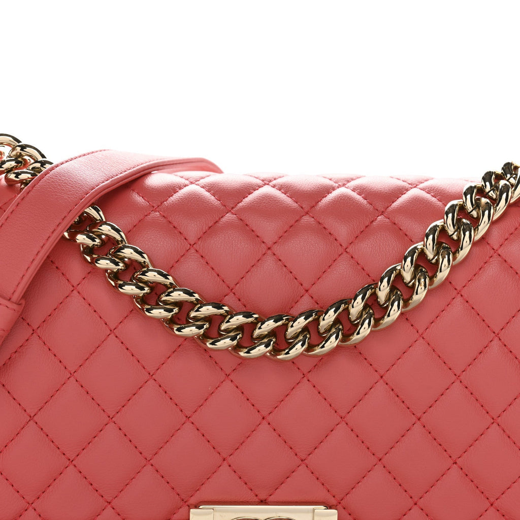 Calfskin Quilted Medium Boy Flap Coral