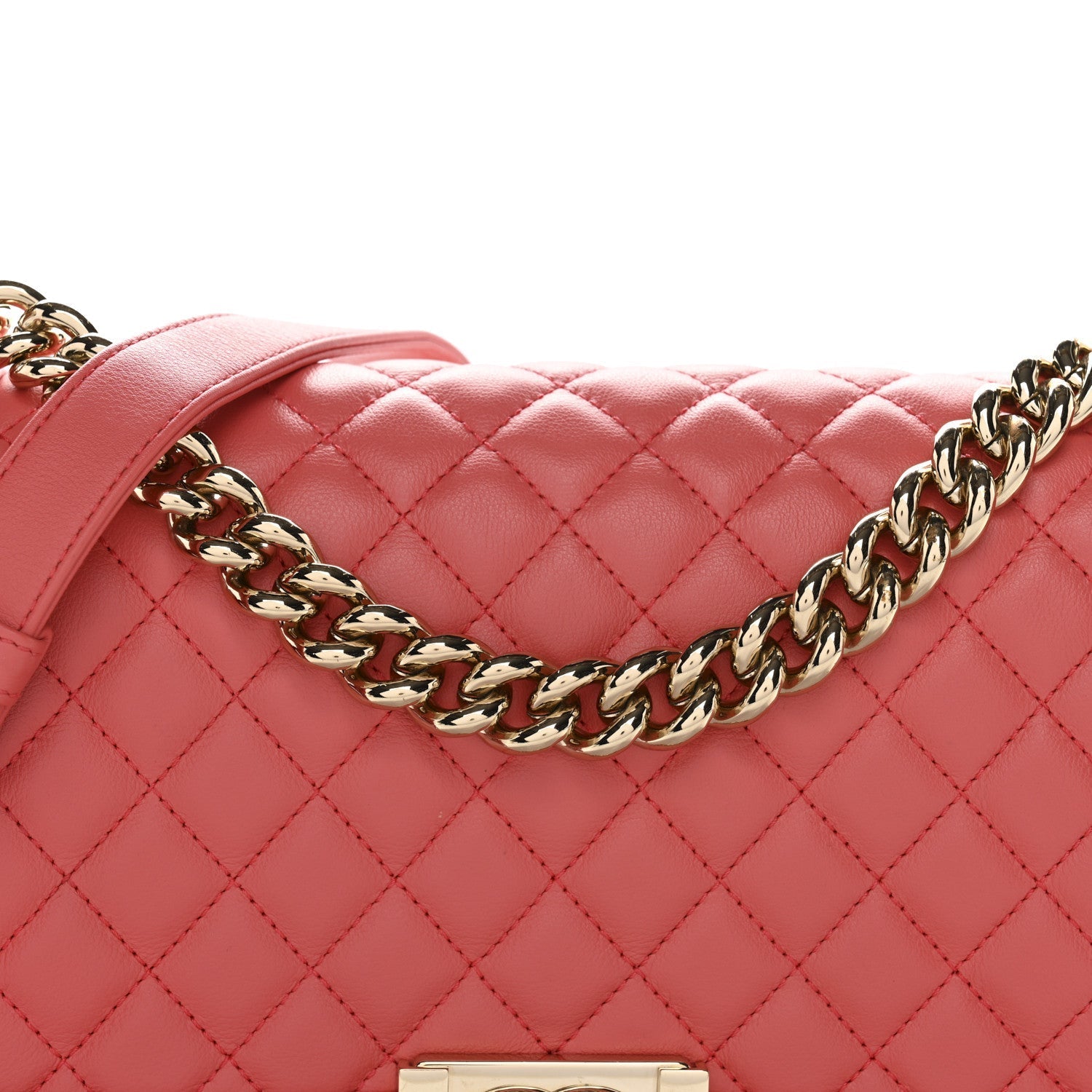 Calfskin Quilted Medium Boy Flap Coral