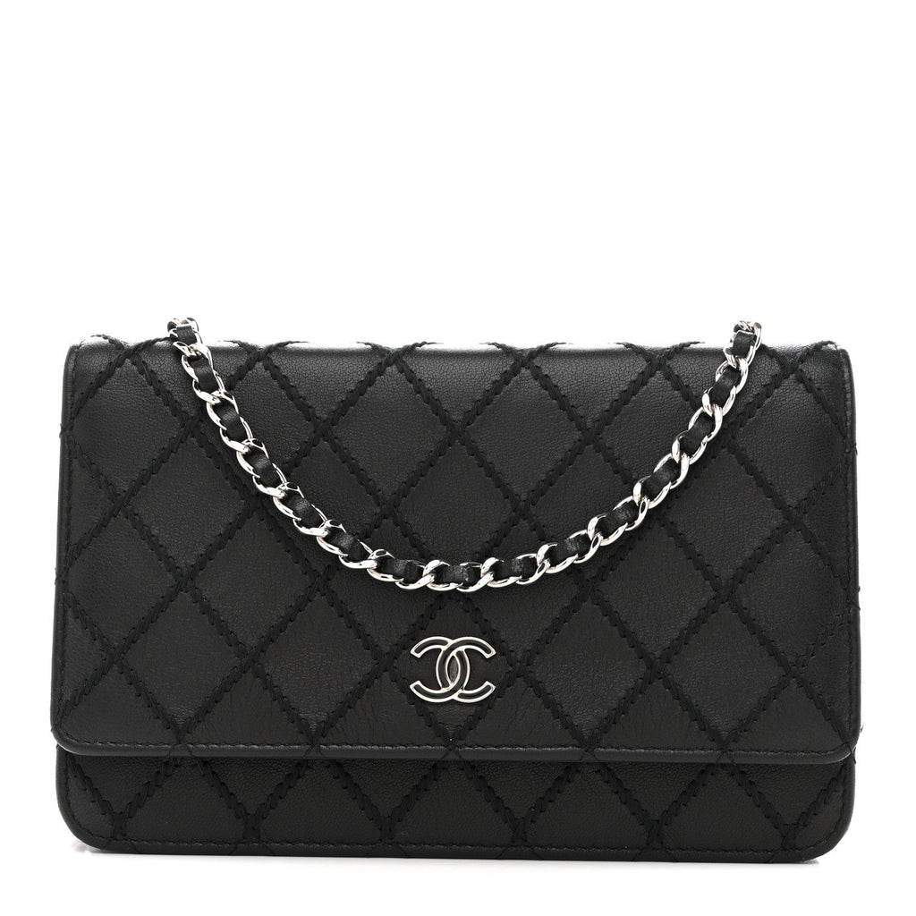Calfskin Whipstitch Wallet On Chain WOC Black