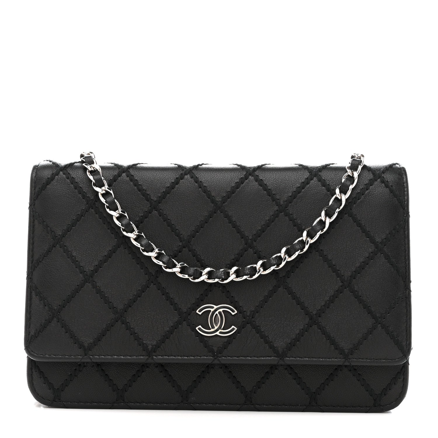 Calfskin Whipstitch Wallet On Chain WOC Black