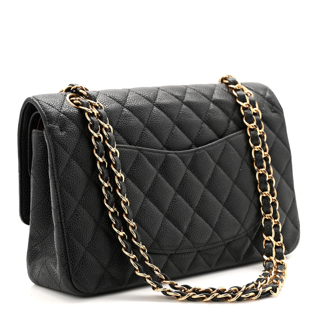 Caviar Quilted Medium Double Flap Black