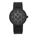 Stainless Steel Rubber 39mm Tambour Slim Rainbow Quartz Watch Black