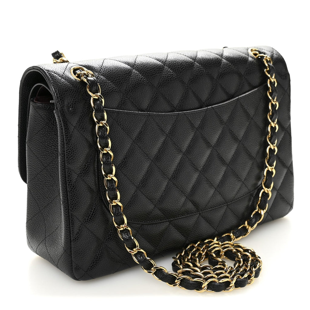 Caviar Quilted Jumbo Double Flap Black