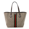 GG Supreme Monogram Calfskin Web Large Ophidia Tote Beige Dark Brown
