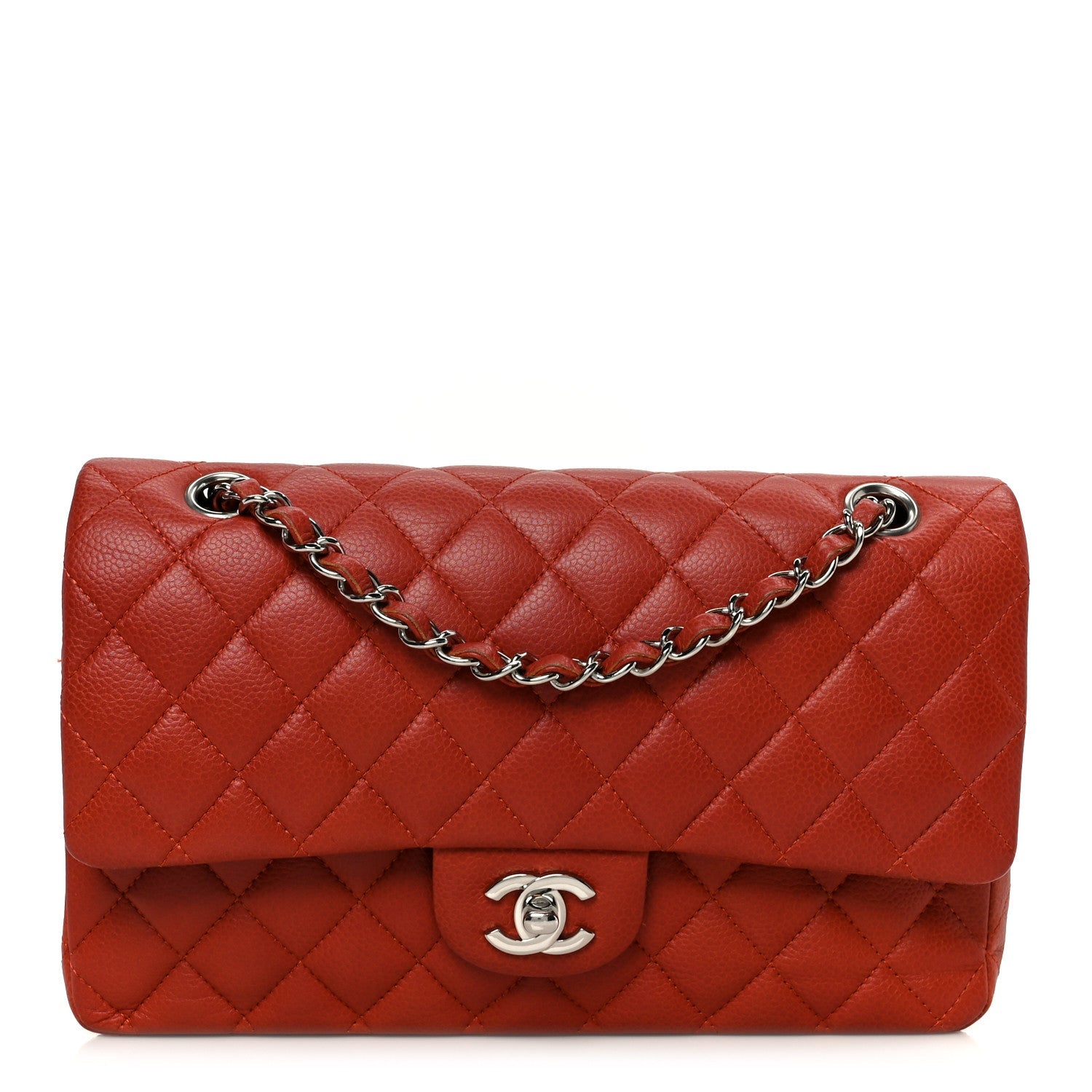 Caviar Quilted Medium Double Flap Red