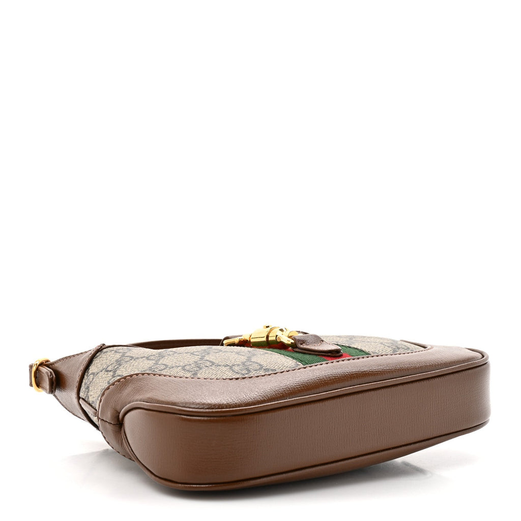 GG Supreme Monogram Azalea Calfskin Web Mini Jackie 1961 Hobo Beige Ebony Brown Sugar