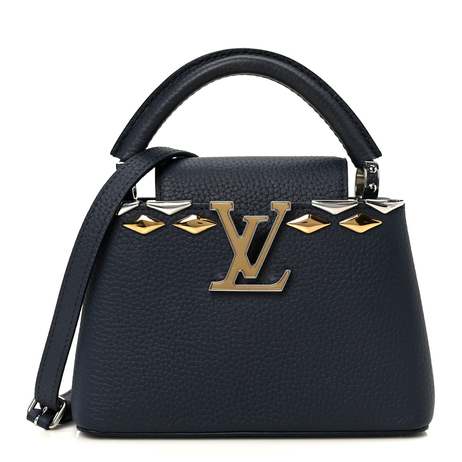 Taurillon Embellished Malletage Crown Mini Capucines Navy