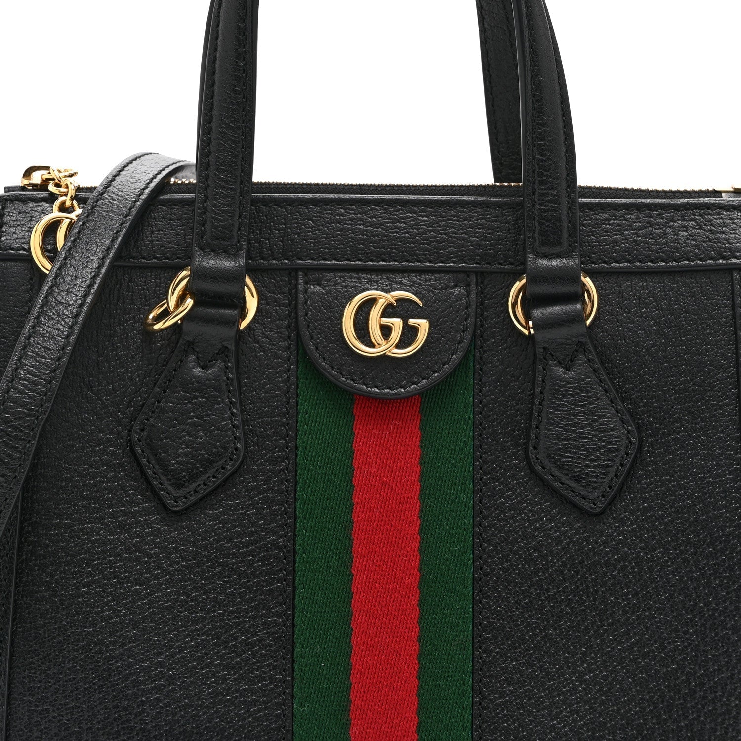 Textured Calfskin Web Small Ophidia Tote Bag Black