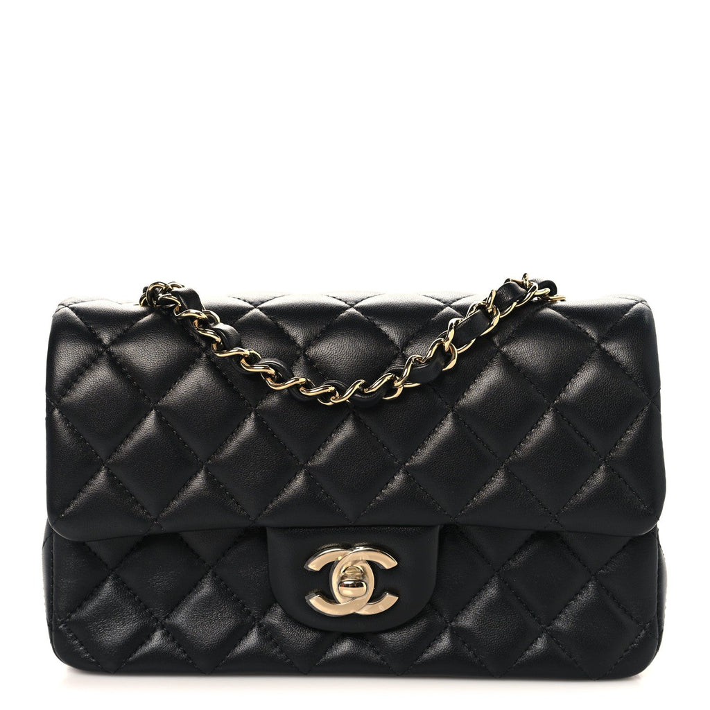 Lambskin Quilted Mini Rectangular Flap Black