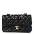 Lambskin Quilted Mini Rectangular Flap Black