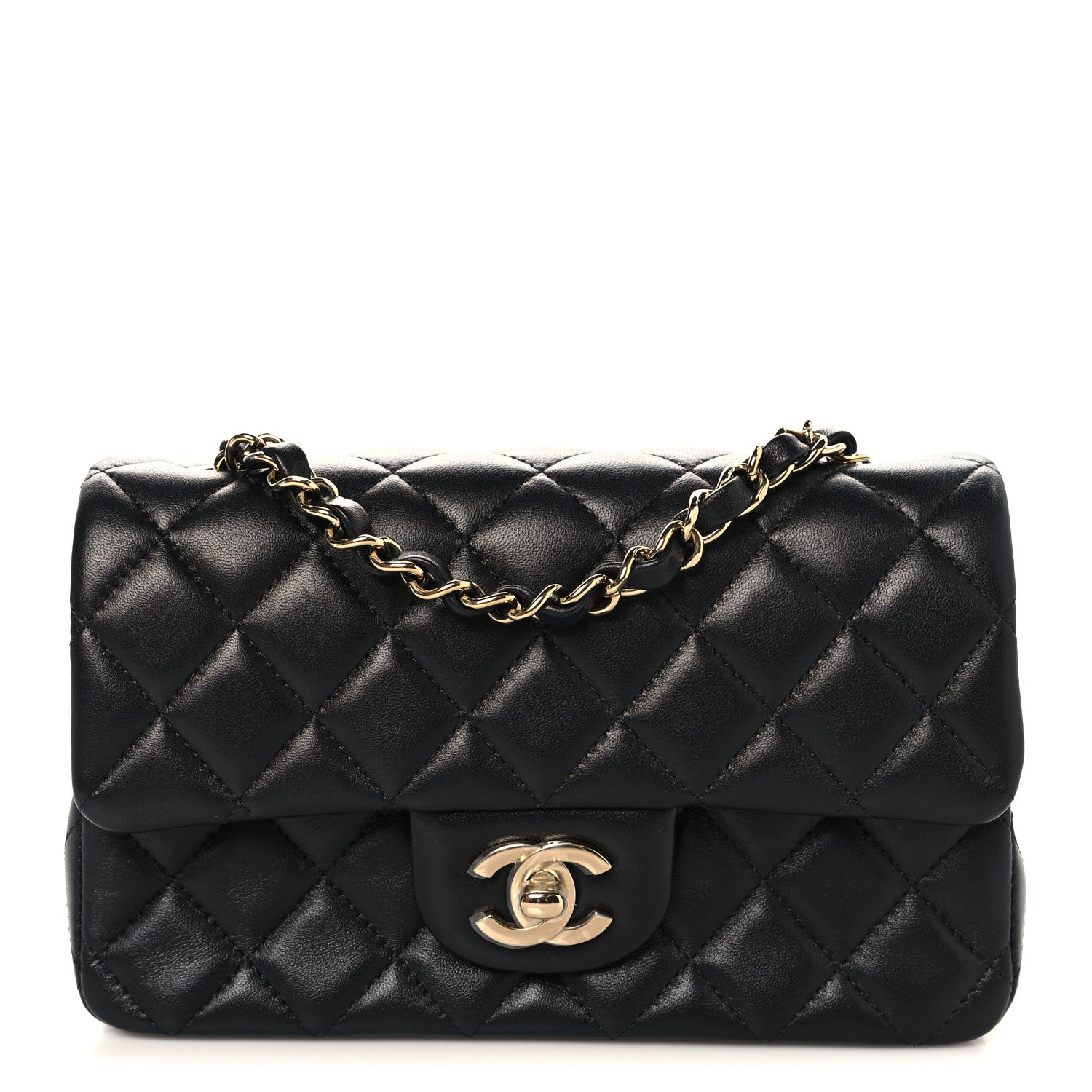 Lambskin Quilted Mini Rectangular Flap Black