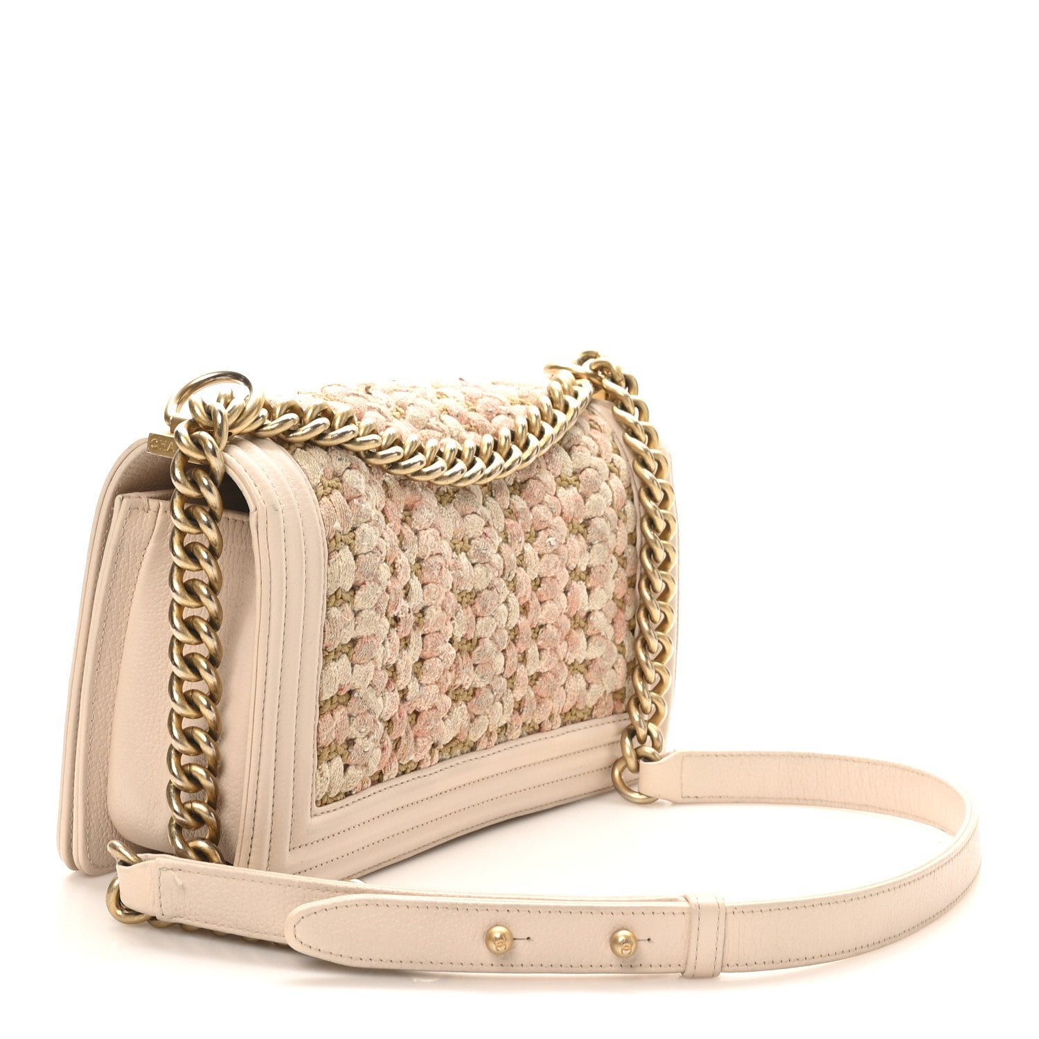 Braided Tweed Lambskin Medium Boy Flap Pink