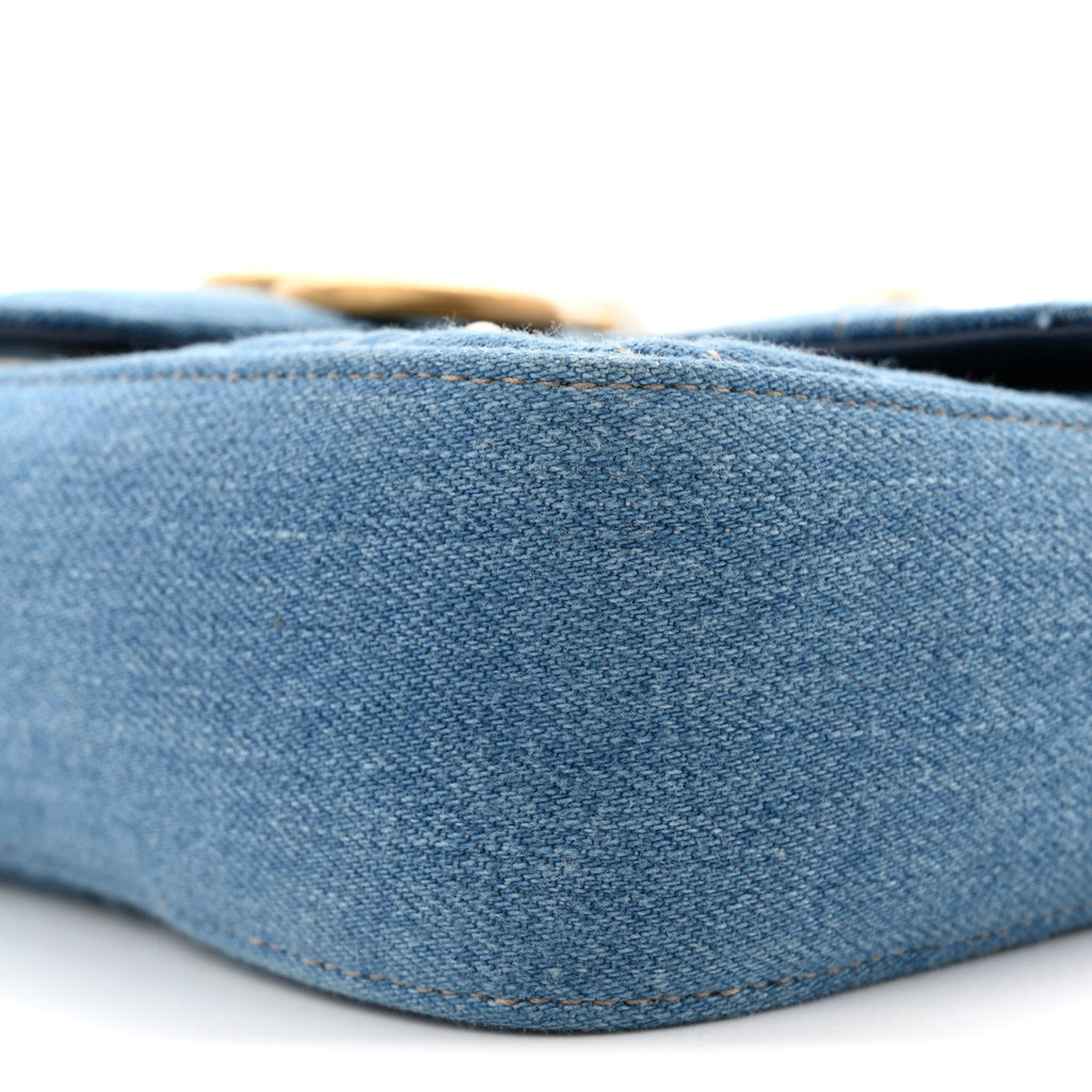 Denim Matelasse Pearl Studded Mini GG Marmont Shoulder Bag Blue