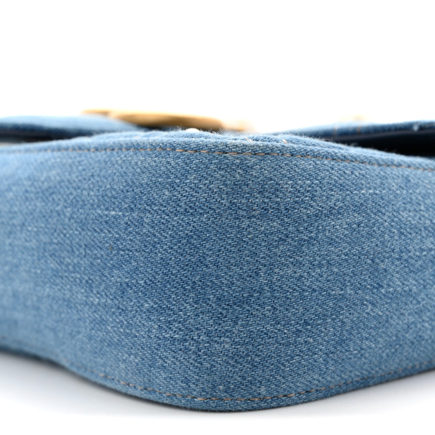 Denim Matelasse Pearl Studded Mini GG Marmont Shoulder Bag Blue