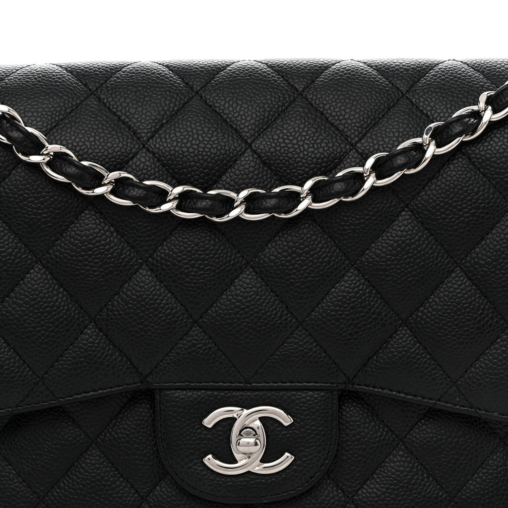 Caviar Quilted Jumbo Double Flap Black