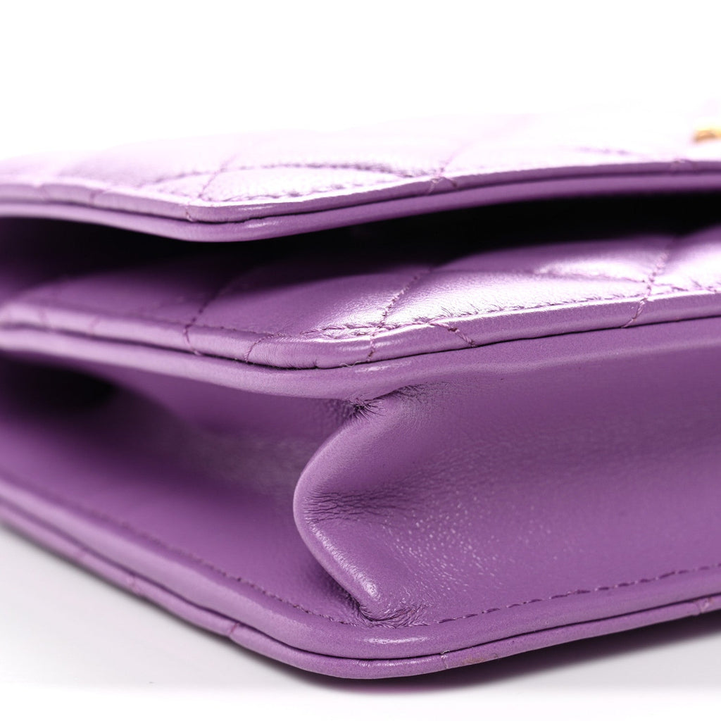 Lambskin Quilted Pick Me Up Wallet On Chain WOC Purple