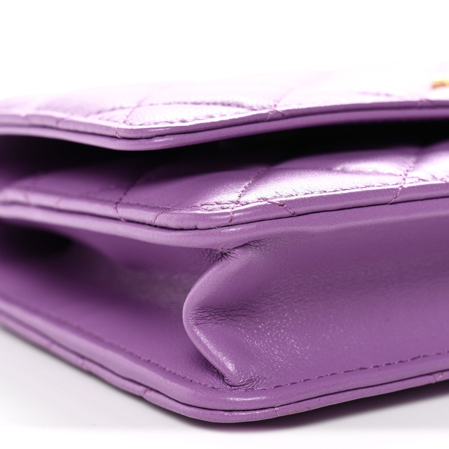 Lambskin Quilted Pick Me Up Wallet On Chain WOC Purple